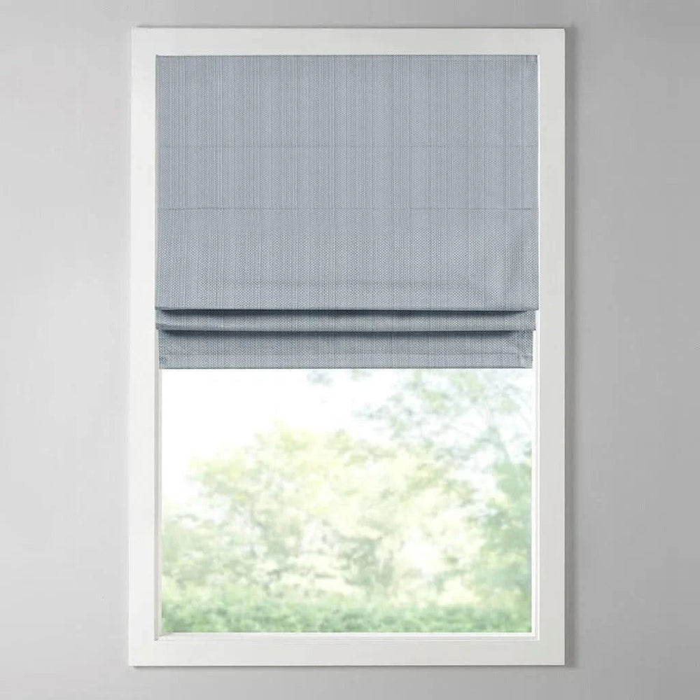 Basketweave Roman Shade Room Darkening Polyester Bright Blue Cordless Media 2