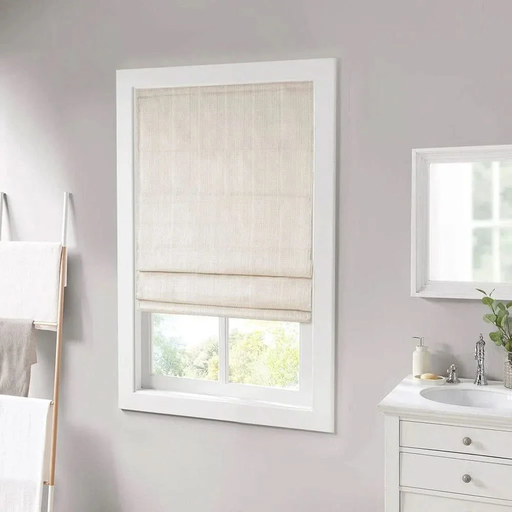 Roman Shade Basketweave Polyester Ivory Cordless Window Treatment Media 9