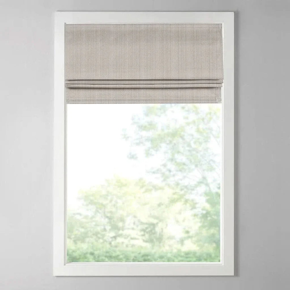 Roman Shade Basketweave Polyester Room Darkening Cordless Window Treatment Media 2