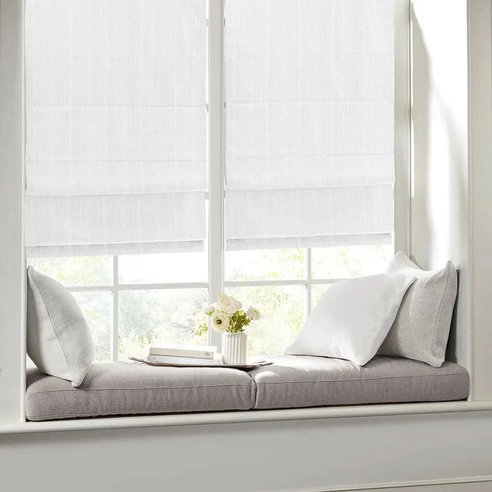 Cordless Roman Shade Polyester White Casual Living Room Window Treatment Media 12