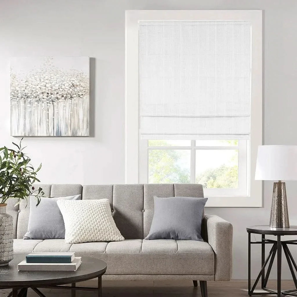 Roman Shade Polyester Basketweave Cordless Room Darkening 64x29 Inches Media 1