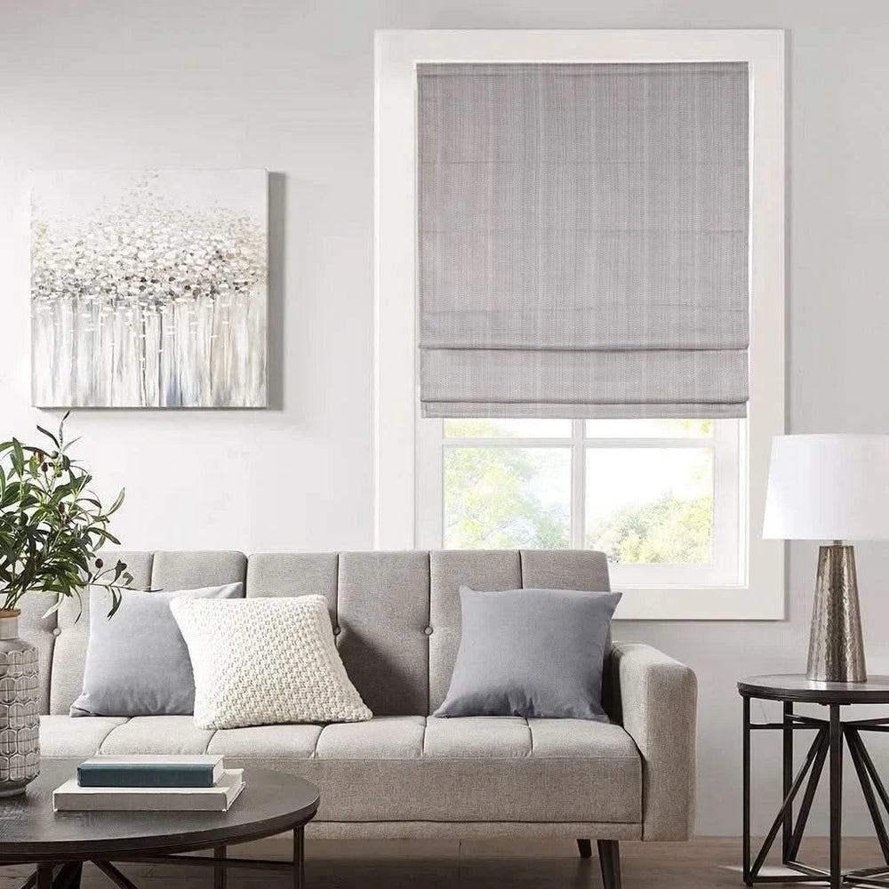 Room Darkening Roman Shade Cordless Basketweave Polyester Casual Window Shade Media 5