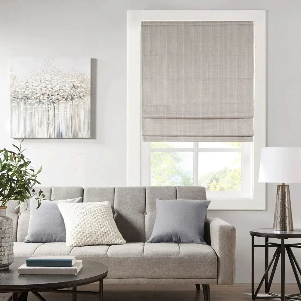 Roman Shade Basketweave Polyester Cordless Room Darkening Window Treatment Media 1