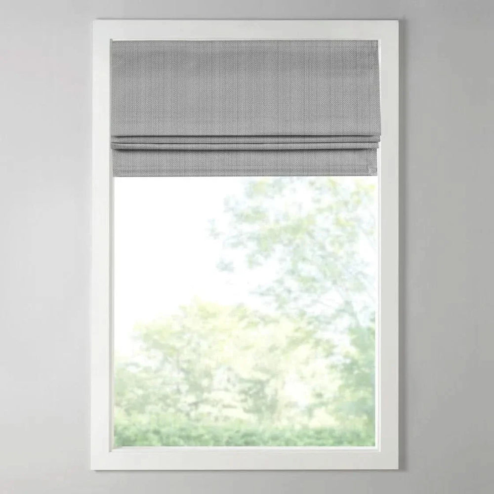 Room Darkening Roman Shade Basketweave Polyester Cordless Window Covering Media 14