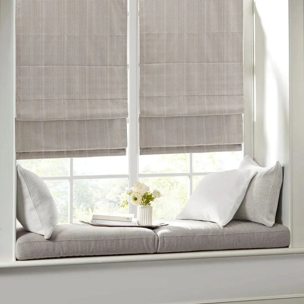 Room Darkening Roman Shade Polyester Cordless Basketweave Window Shade Media 13