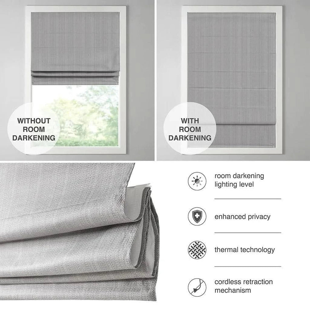 Cordless Roman Shade Basketweave Polyester Room Darkening Window Treatment Media 4