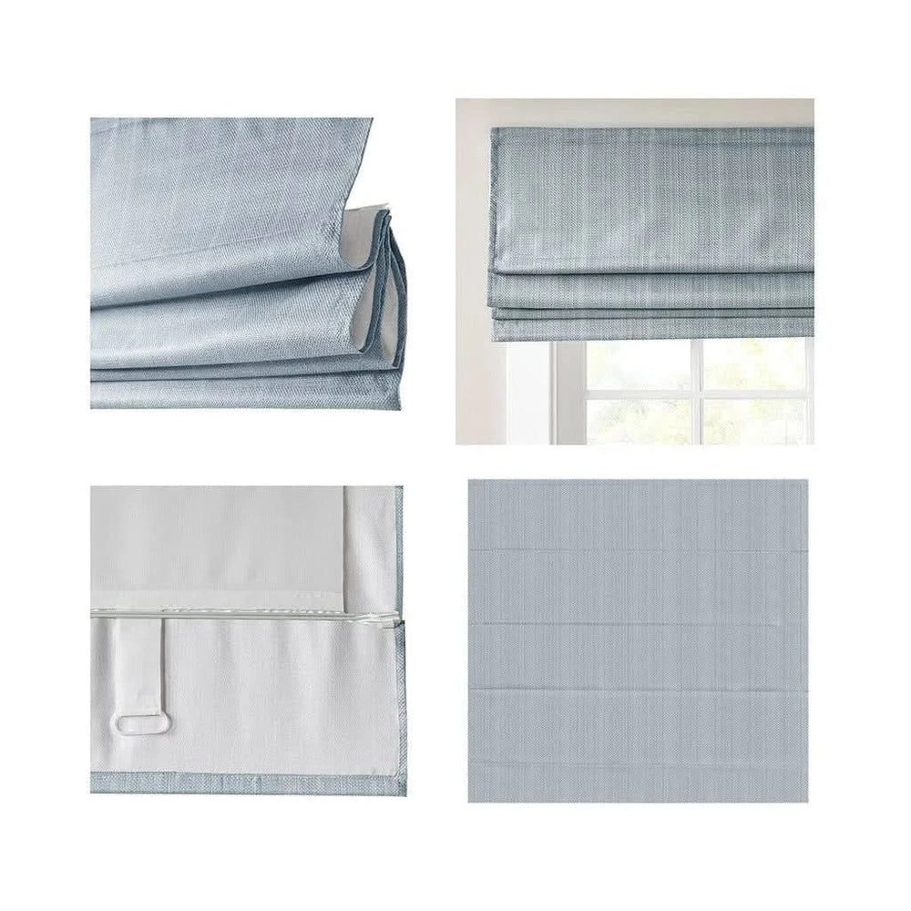 Roman Shade Cordless Room Darkening Blue Polyester Basketweave Pattern Media 8