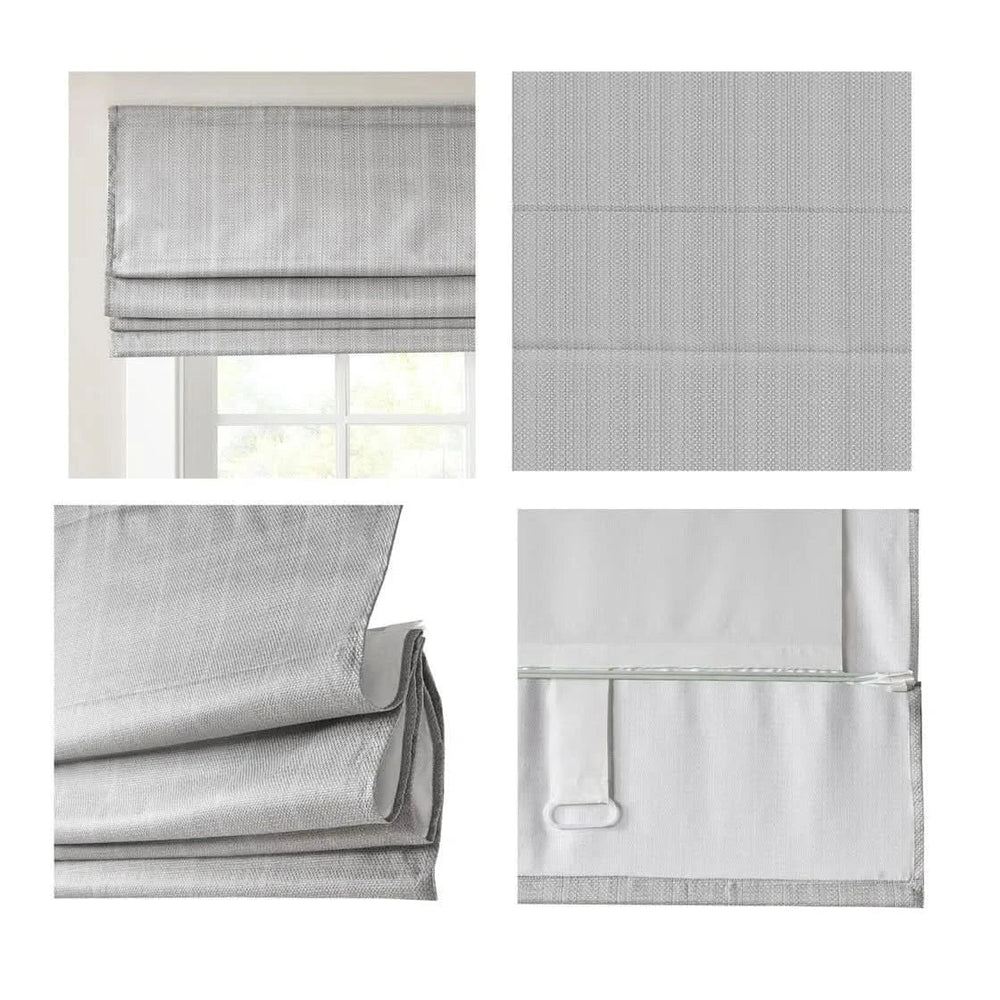 Roman Shade Grey Polyester Basketweave Cordless Room Darkening 64 Inch Media 4