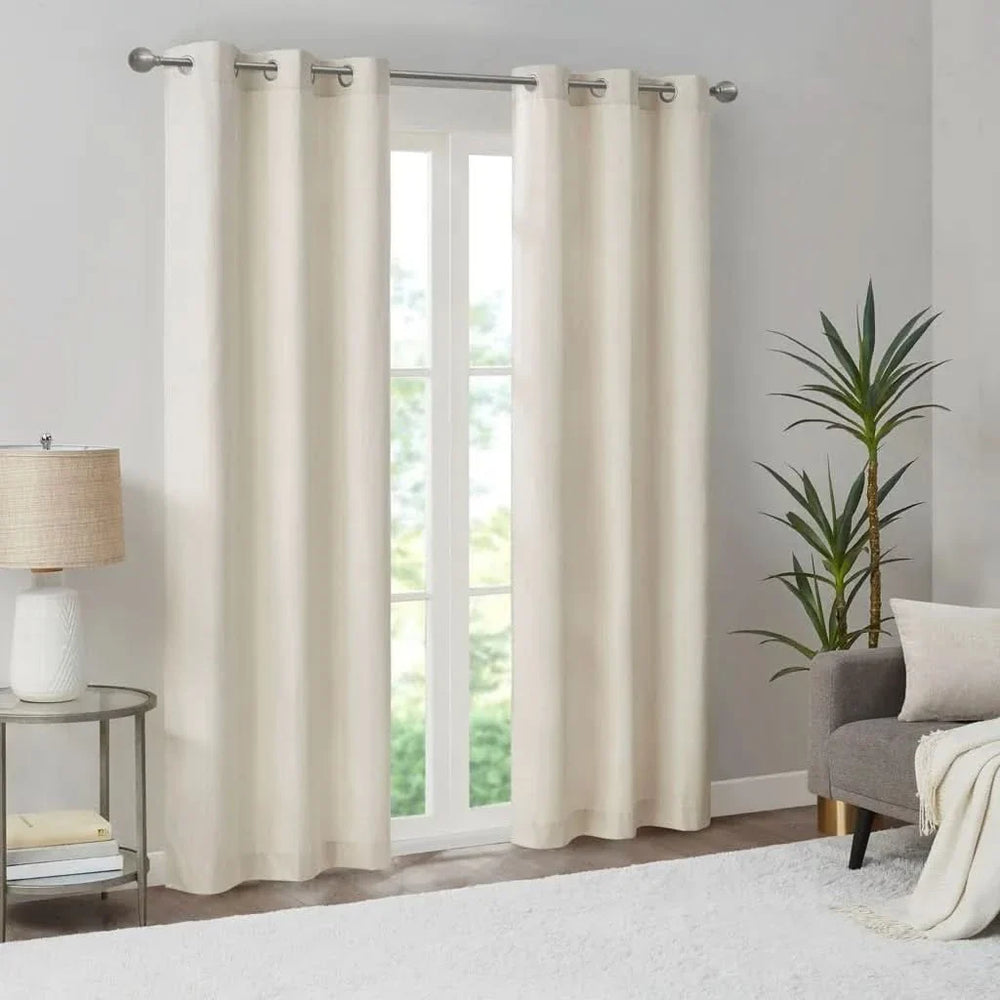 Room Darkening Curtains Polyester Basketweave Pattern Pair 84x40 Ivory Media 8