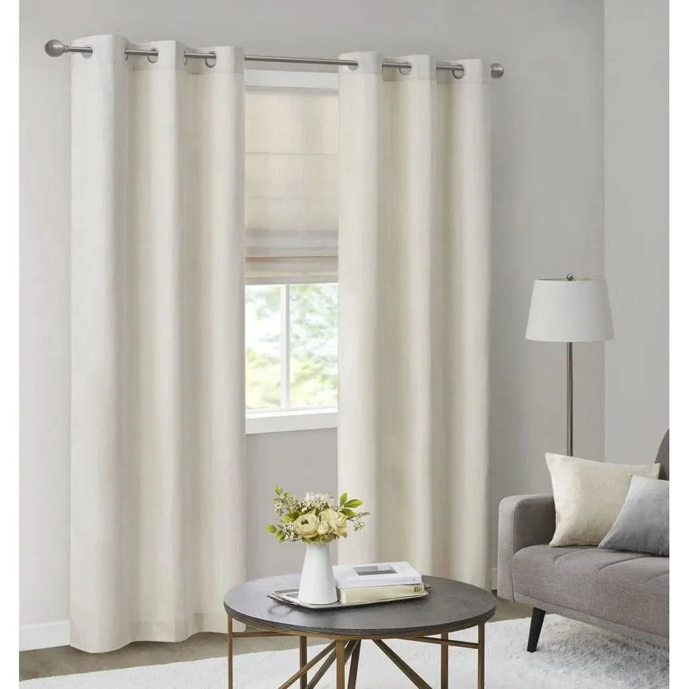 Room Darkening Curtains Polyester Basketweave Pattern Pair 84x40 Ivory Media 12