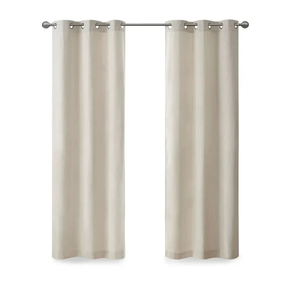 Room Darkening Curtains Polyester Basketweave Pattern Pair 84x40 Ivory Media 3