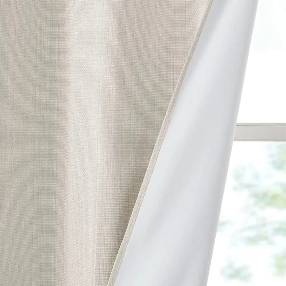 Room Darkening Curtains Polyester Basketweave Pattern Pair 84x40 Ivory Media 13