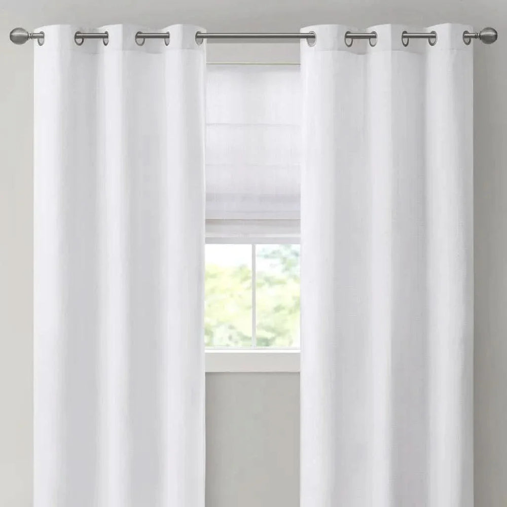 Basketweave Curtains Polyester Room Darkening Window Panel Pair 84 Inch Length Media 2