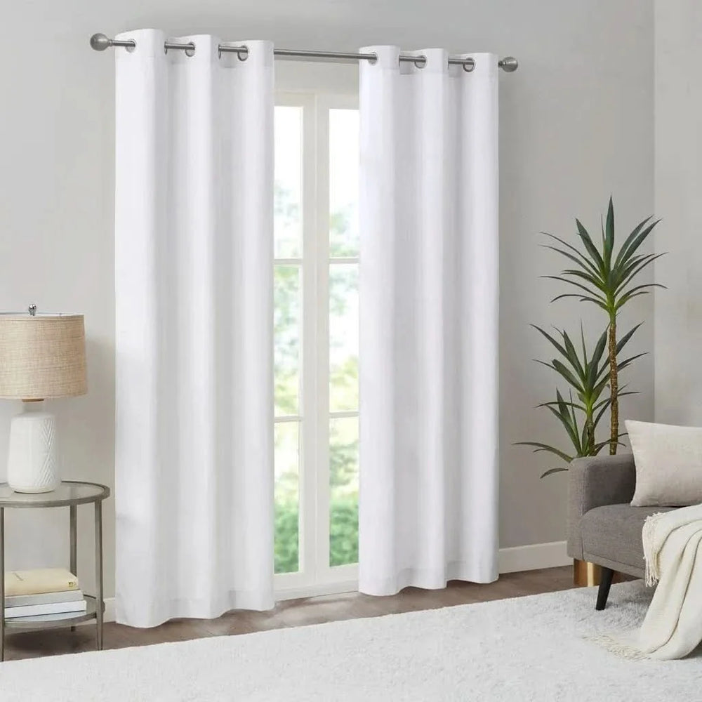 Basketweave Curtains Polyester Room Darkening Window Panel Pair 84 Inch Length Media 12