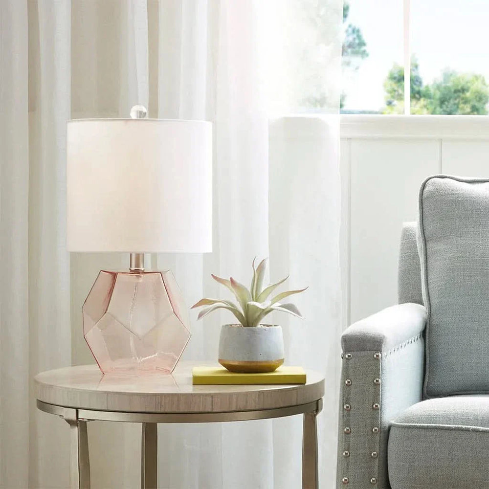 Table Lamp Glass Pink Accent Light For Living Room Decor Soft Glow Media 6