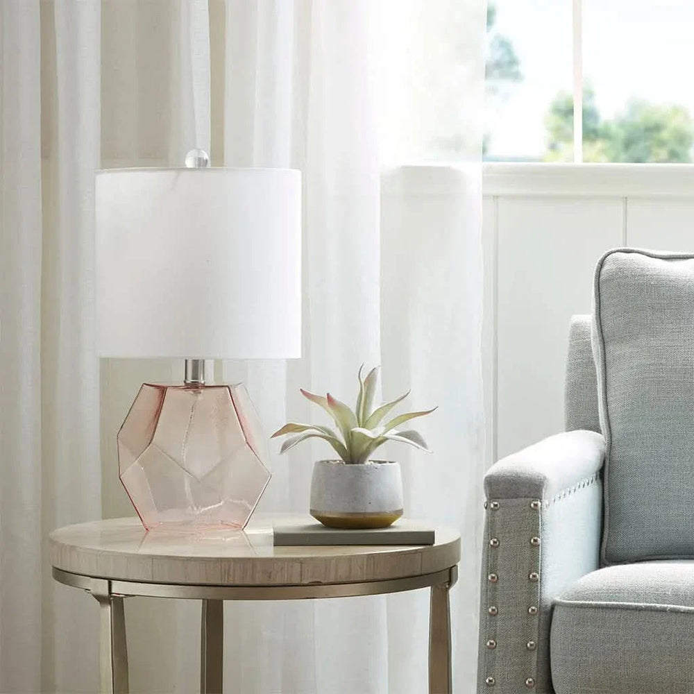 Table Lamp Glass Pink Accent Light For Living Room Decor Soft Glow Media 1