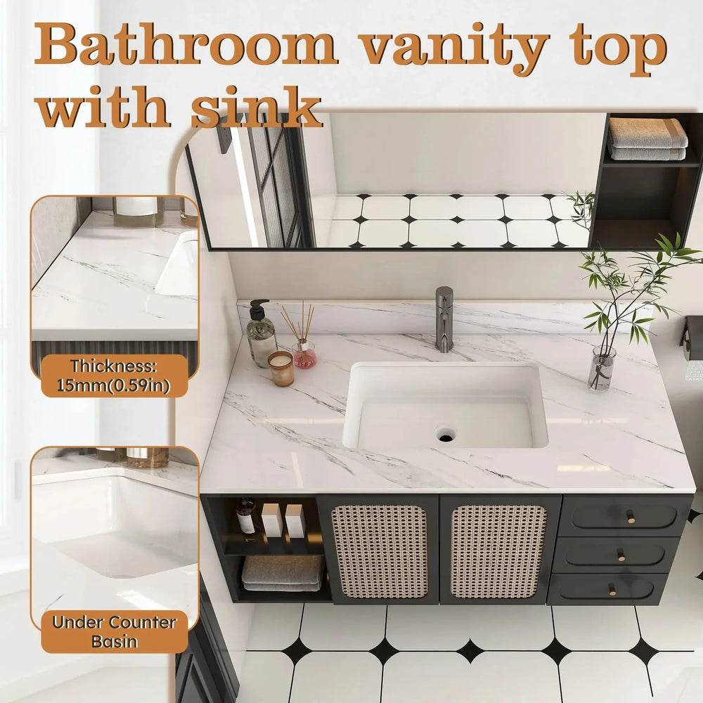 Marble Vanity Top Sintered Stone With Pre-Drilled Faucet Hole & Backsplash Media 11