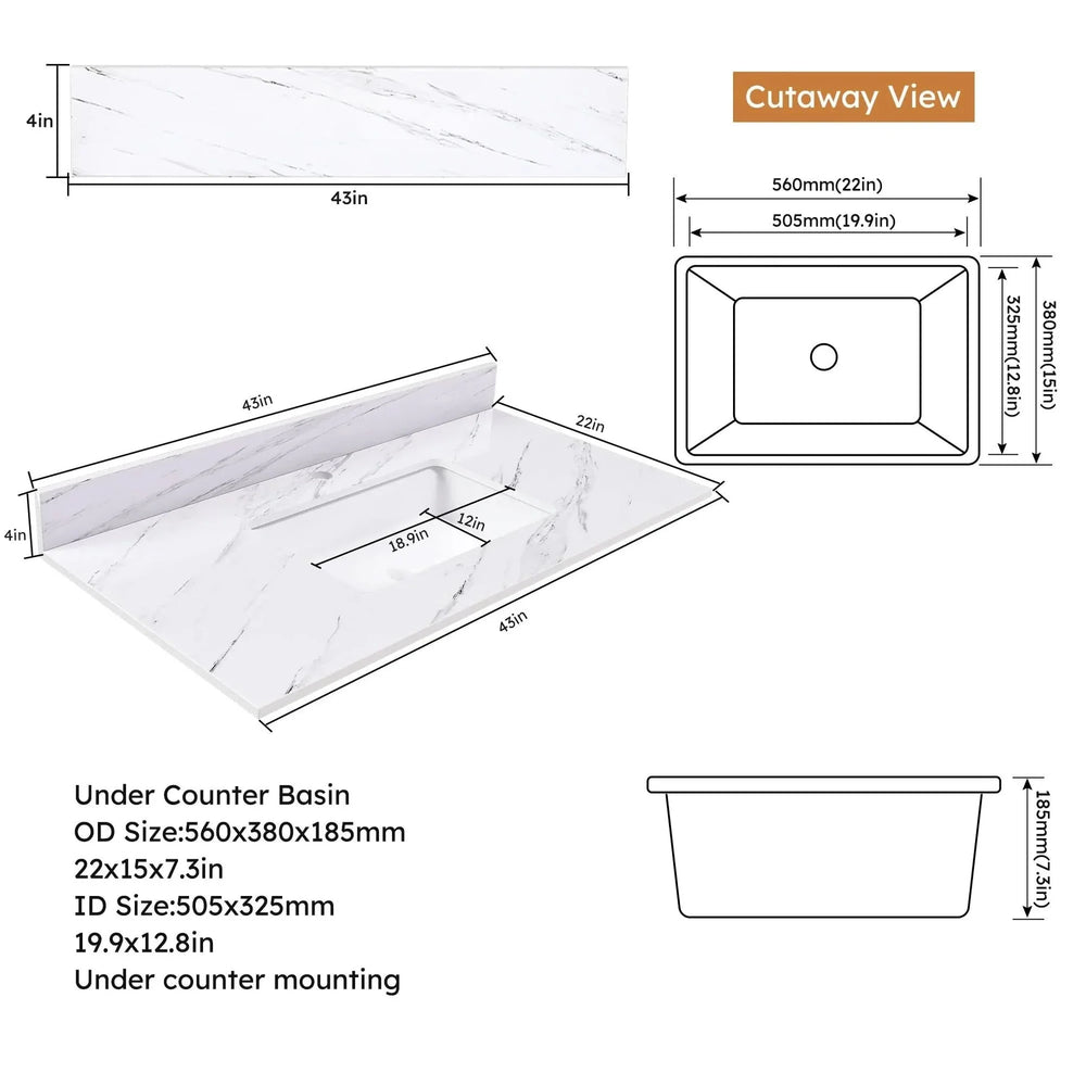 Marble Vanity Top Sintered Stone With Pre-Drilled Faucet Hole & Backsplash Media 2
