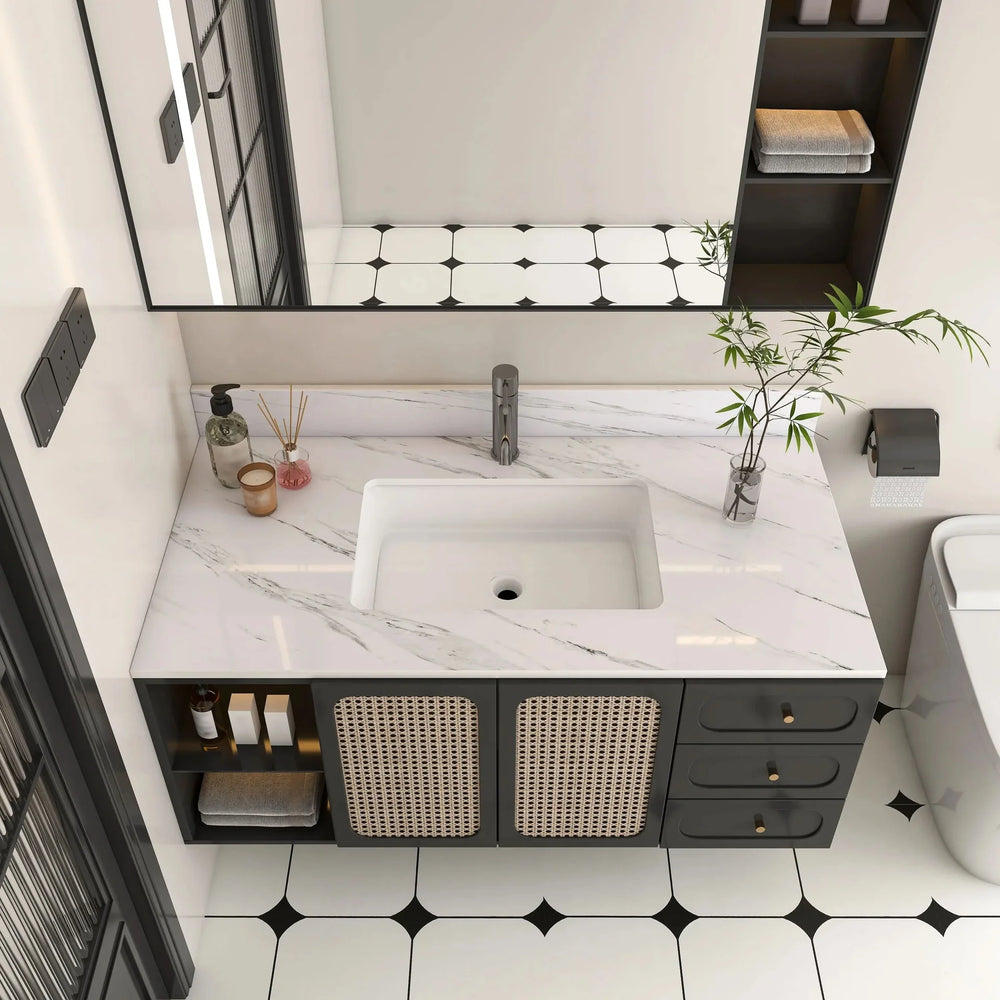 Marble Vanity Top Sintered Stone With Pre-Drilled Faucet Hole & Backsplash Media 3