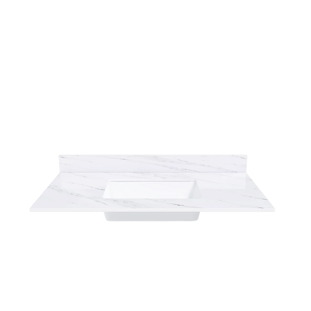 Marble Vanity Top Sintered Stone With Pre-Drilled Faucet Hole & Backsplash Media 1