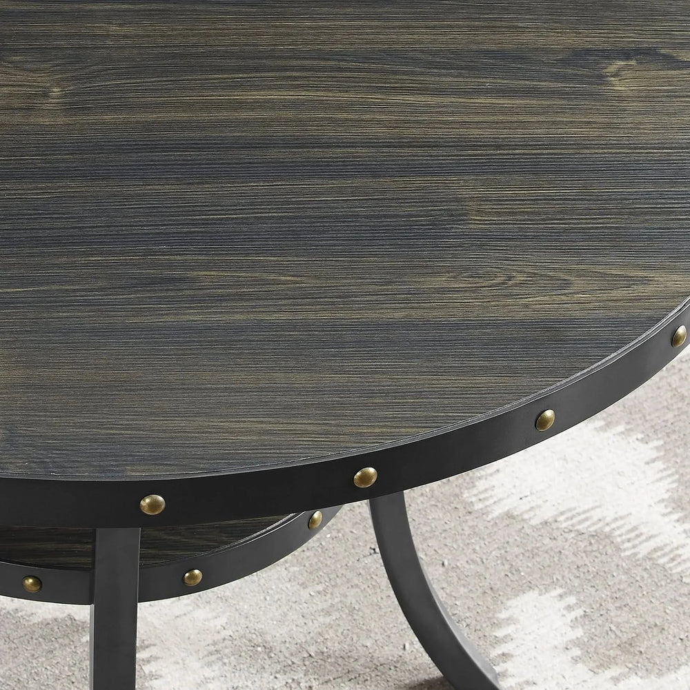 Round Bar Table 36 Inch Diameter Espresso Finish Brass Nail Head Trim Media 5