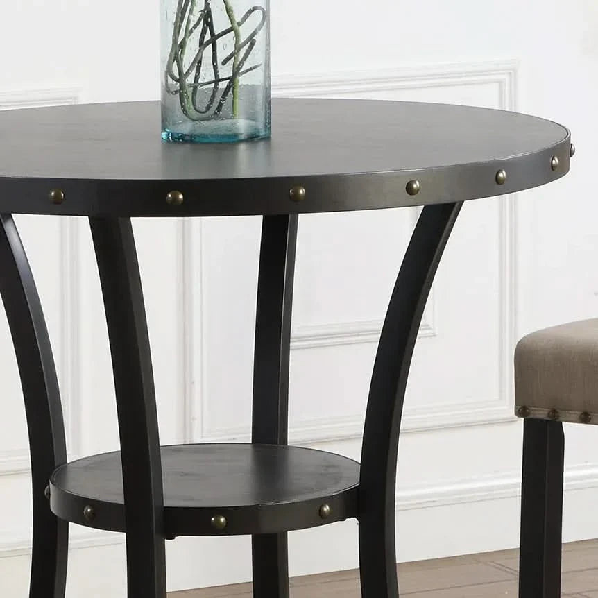 Round Bar Table 36 Inch Diameter Espresso Finish Brass Nail Head Trim Media 3