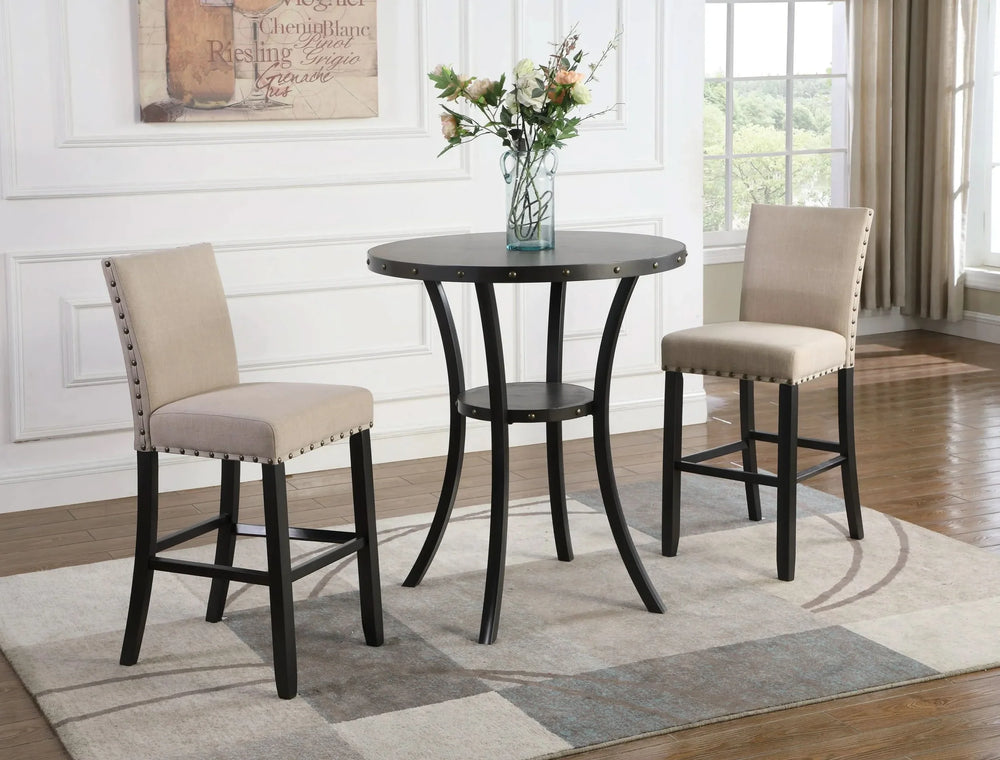Round Bar Table 36 Inch Diameter Espresso Finish Brass Nail Head Trim Media 6