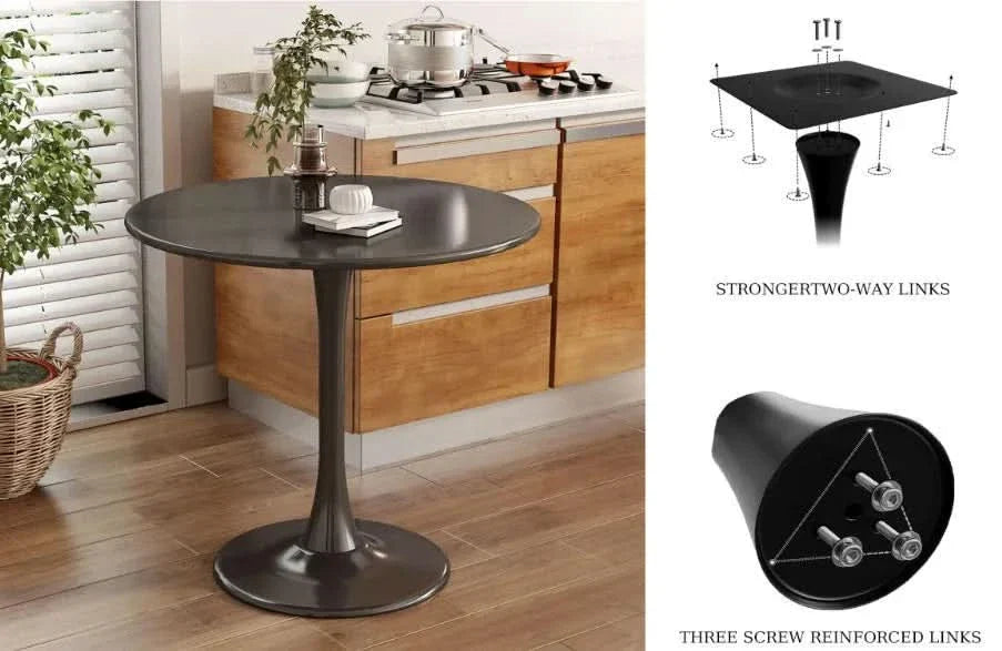 Round Dining Table Wood Top & Metal Base Modern Living Room & Kitchen Media 2