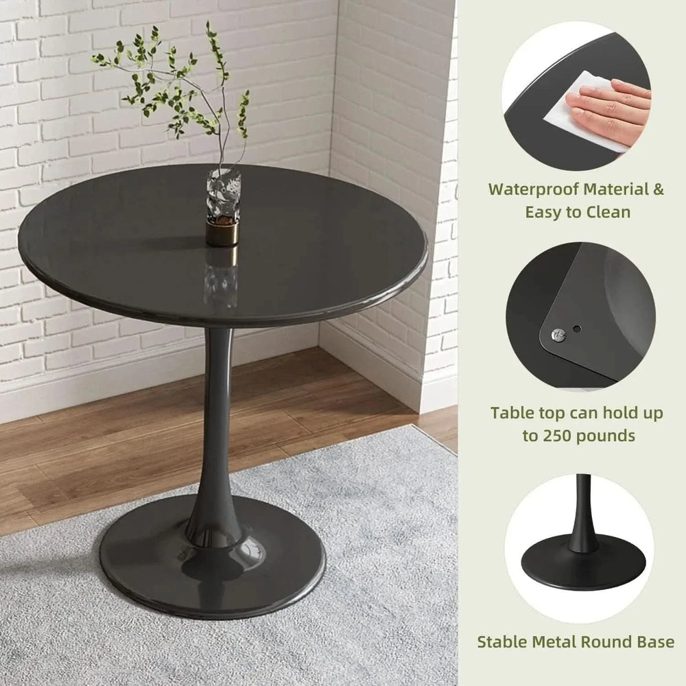 Round Dining Table Wood Top & Metal Base Modern Living Room & Kitchen Media 4
