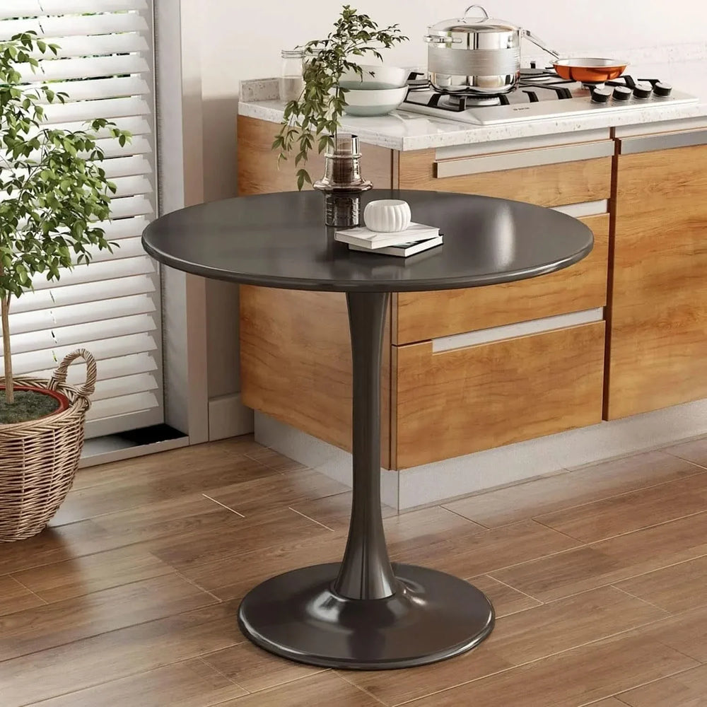 Round Dining Table Wood Top & Metal Base Modern Living Room & Kitchen Media 1