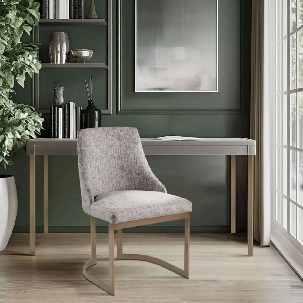 Dining Chairs Set Of 2 Grey Fabric & Antique Gold Metal Frame Modern Media 4