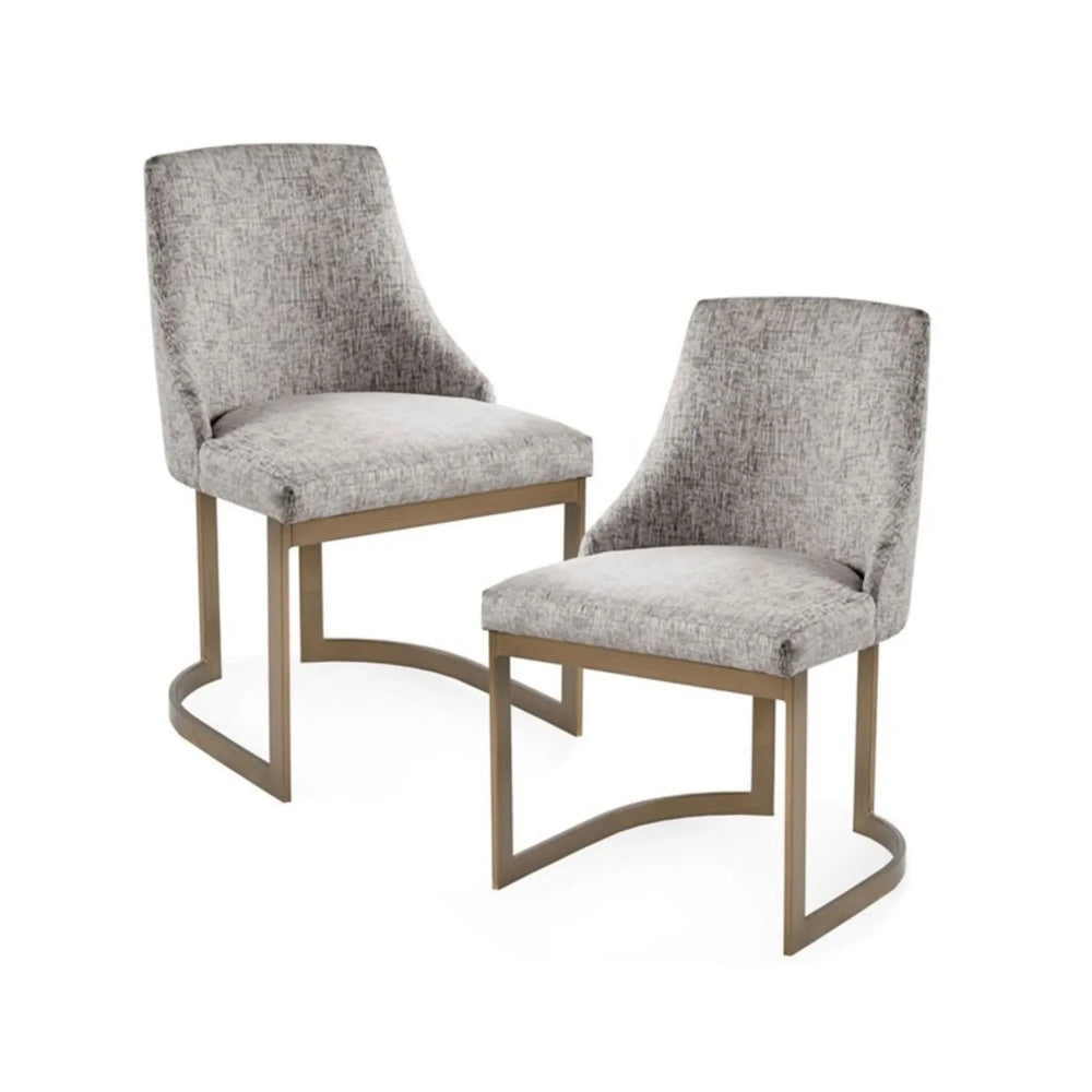 Dining Chairs Set Of 2 Grey Fabric & Antique Gold Metal Frame Modern Media 1