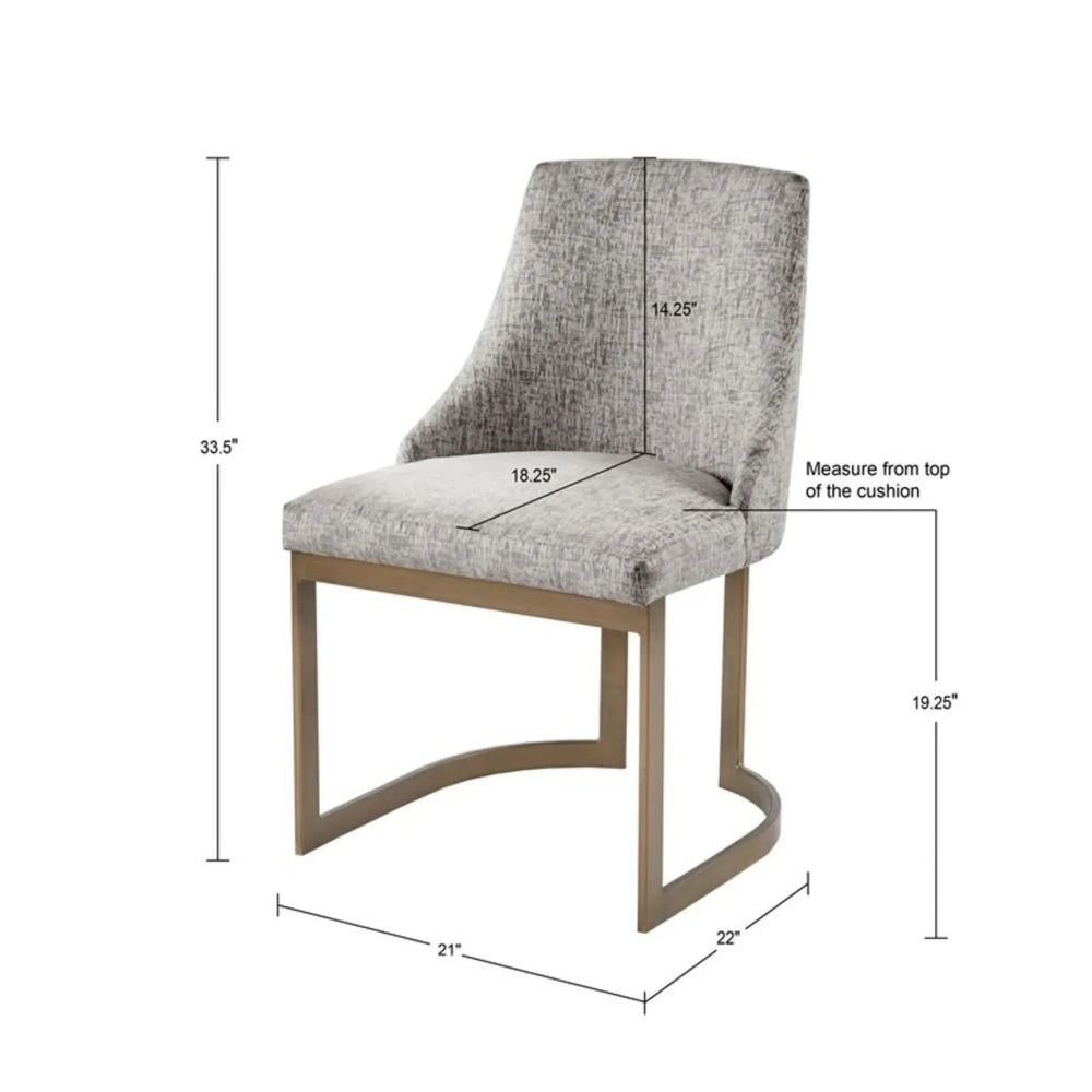 Dining Chairs Set Of 2 Grey Fabric & Antique Gold Metal Frame Modern Media 3
