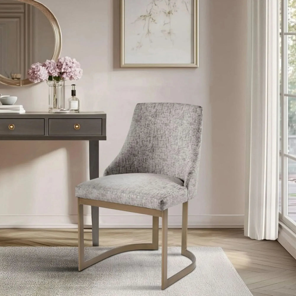Dining Chairs Set Of 2 Grey Fabric & Antique Gold Metal Frame Modern Media 2