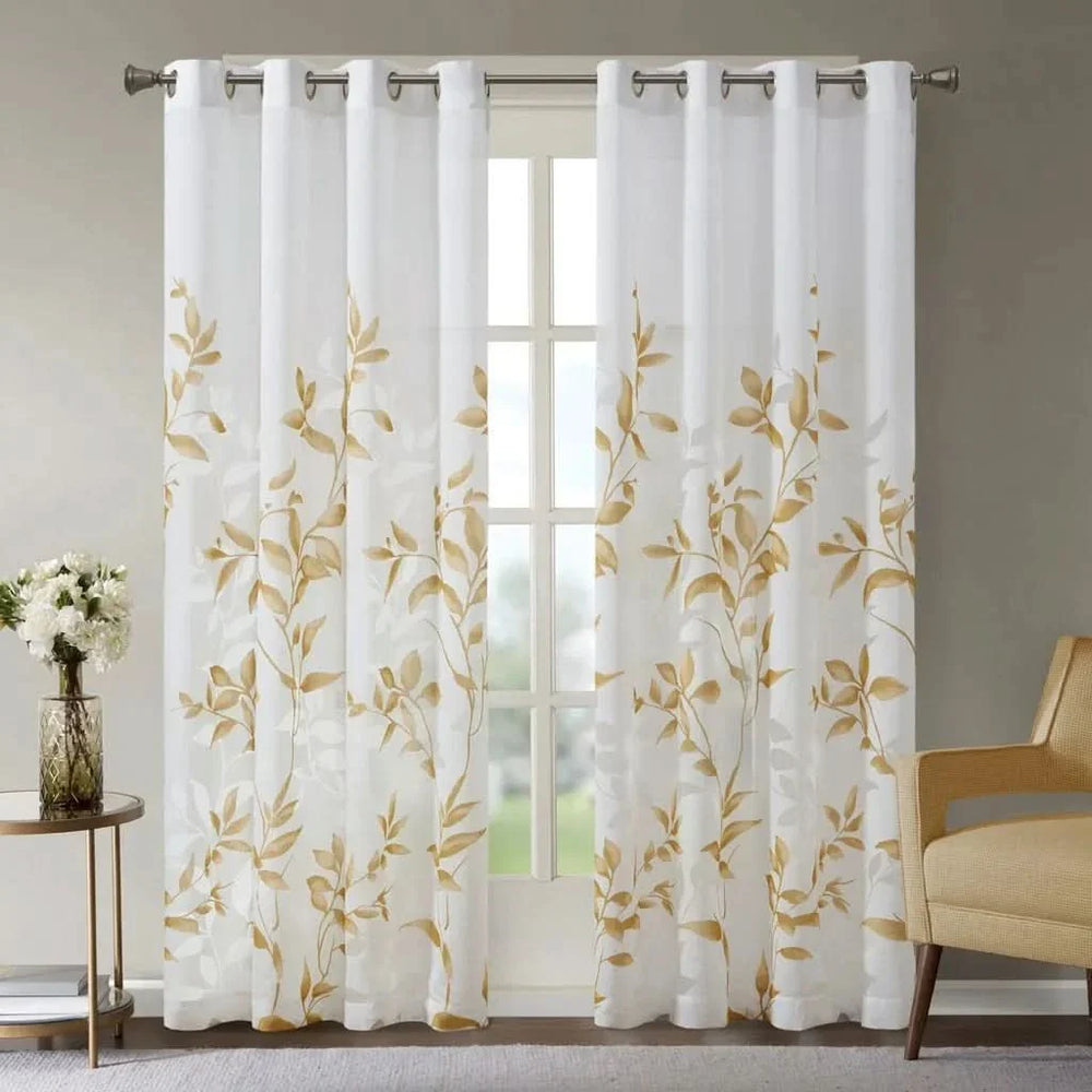 Burnout Curtain Panel Polyester Botanical Print Soft Curtains For Living Room Media 7