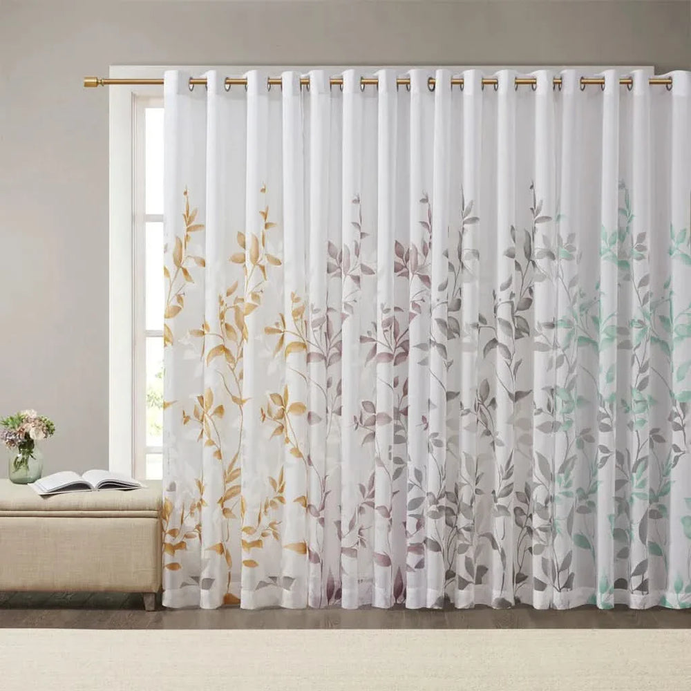Burnout Curtain Panel Polyester Botanical Print For Living Room Decor Media 7