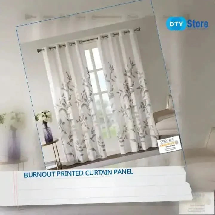 Burnout Curtain Panel Polyester Botanical Print For Living Room Decor Media 3