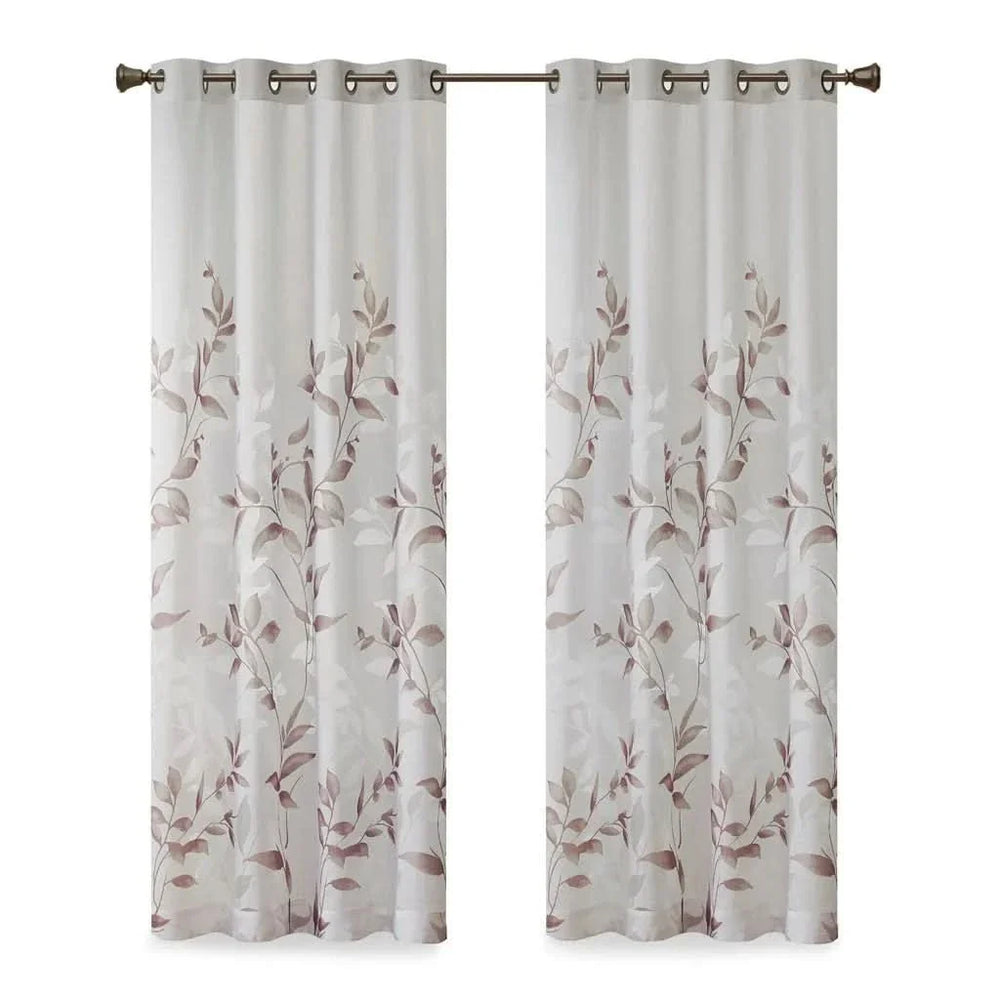 Curtain Panel Polyester Burnout Botanical Print White & Multi Modern Media 10