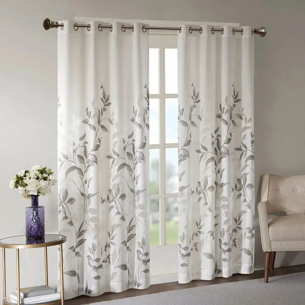 Burnout Curtain Panel Polyester Botanical Print For Living Room Decor Media 8