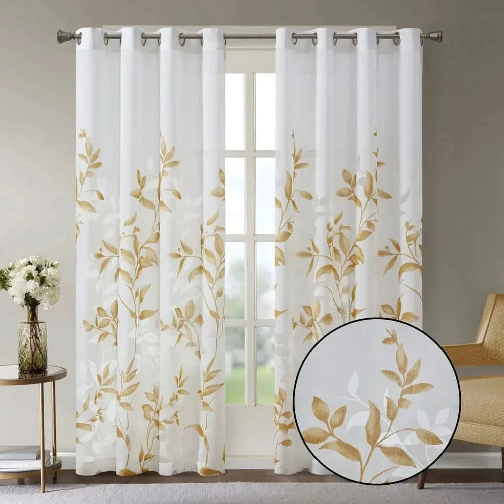 Burnout Curtain Panel Polyester Botanical Print Soft Curtains For Living Room Media 2