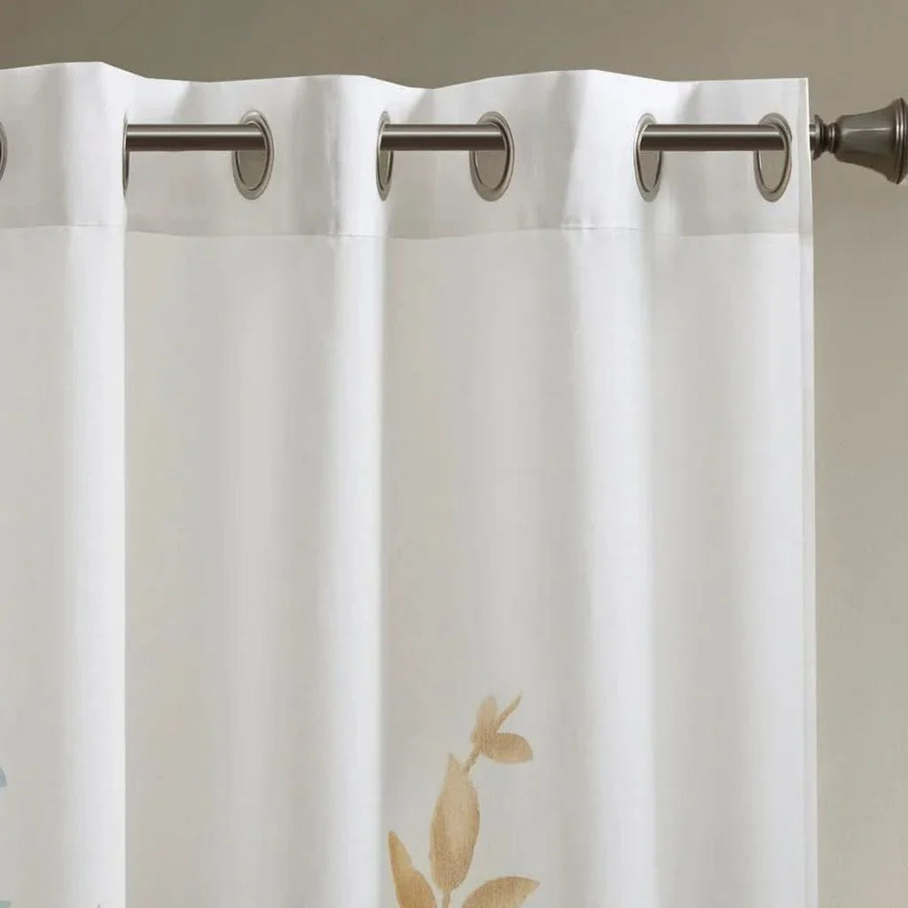 Curtain Panel Polyester Burnout Print Botanical Ivory & Gold Modern Media 12