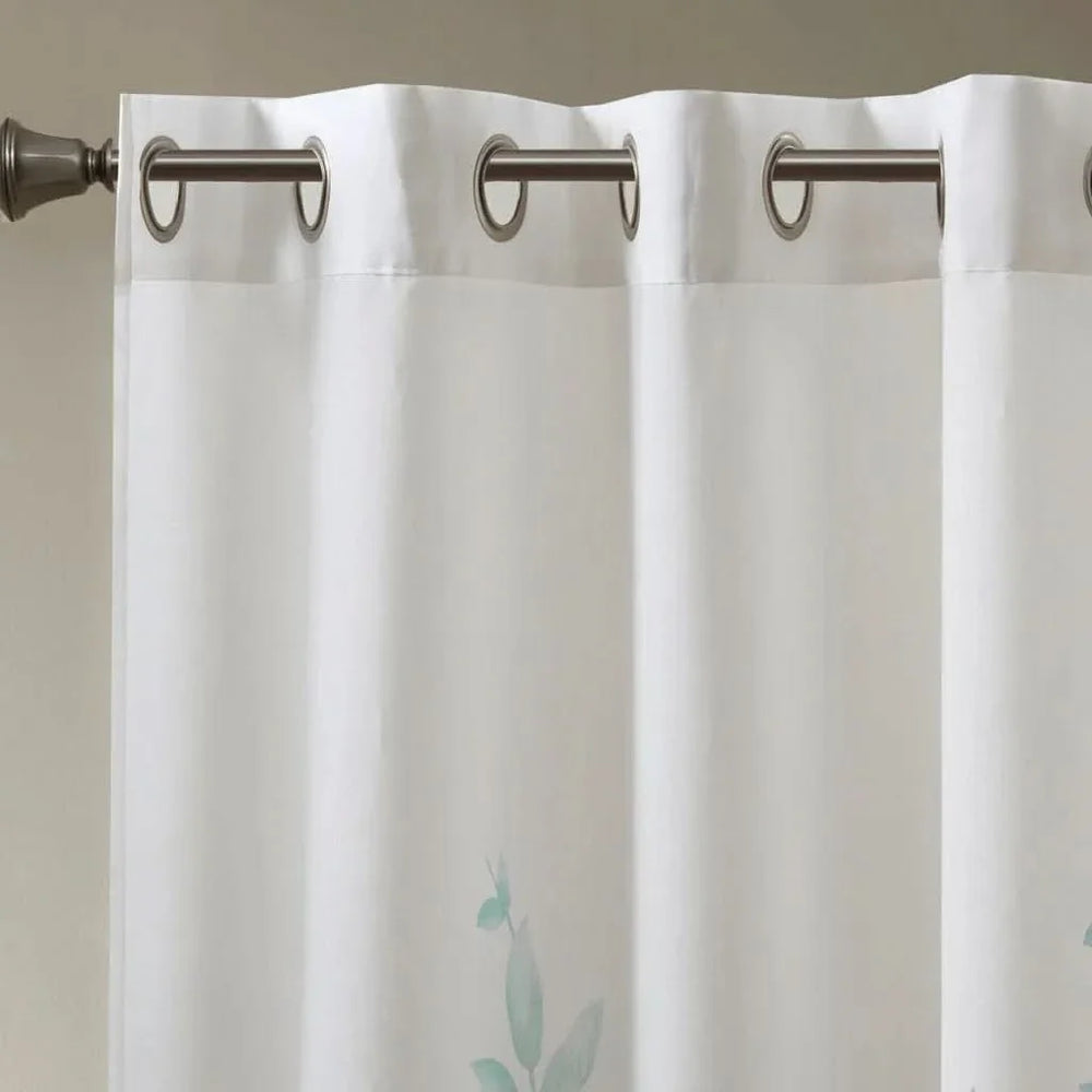 Botanical Burnout Curtain Panel Polyester White & Blue Leaves Print Media 7