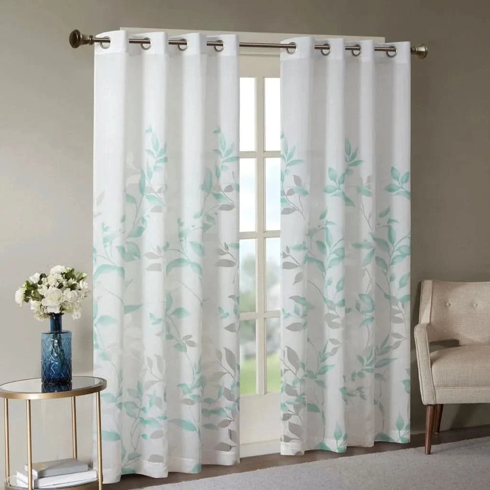 Curtain Panels Polyester Burnout Botanical Print 84 Inch Length Pair Media 2