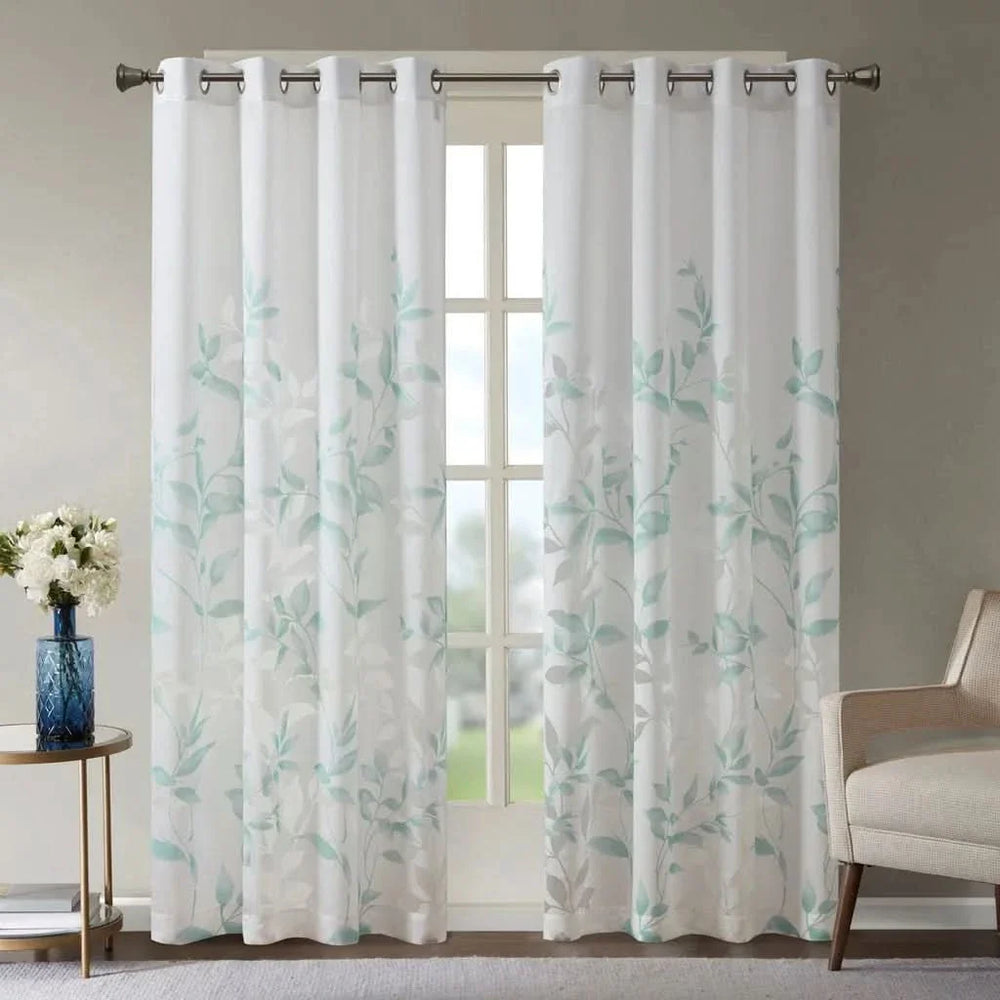 Curtain Panels Polyester Burnout Botanical Print 84 Inch Length Pair Media 4