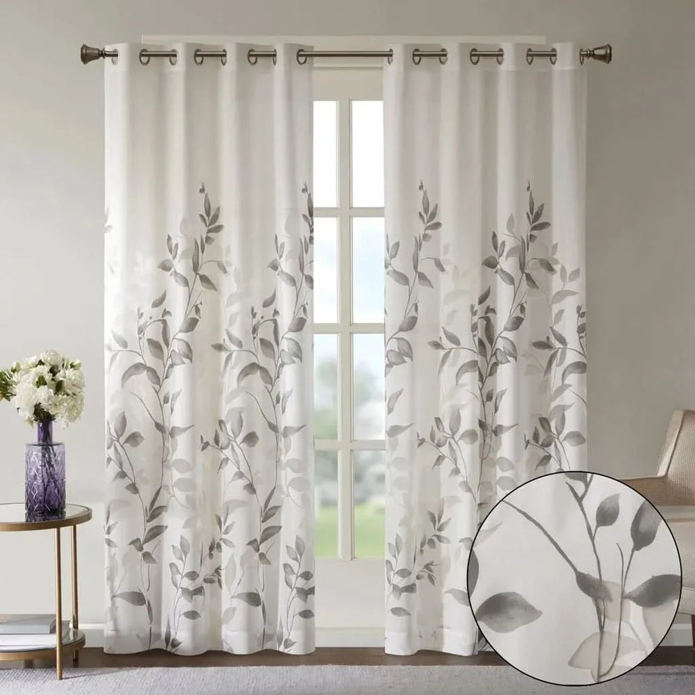 Botanical Curtain Panels Polyester Burnout Print Modern Two Panels Media 4
