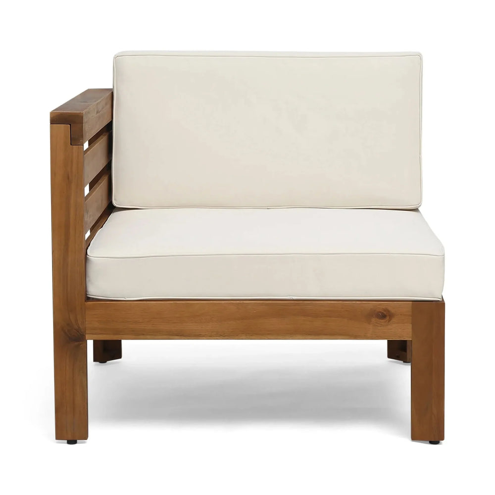 Acacia Wood Outdoor Sofa Set Beige Cushions & Ottoman & Table Included Media 16