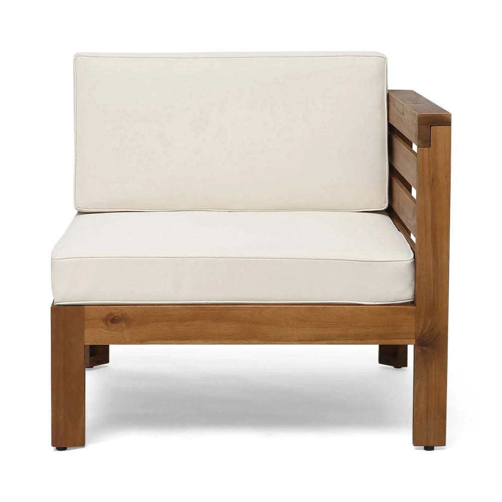 Acacia Wood Outdoor Sofa Set Beige Cushions & Ottoman & Table Included Media 13