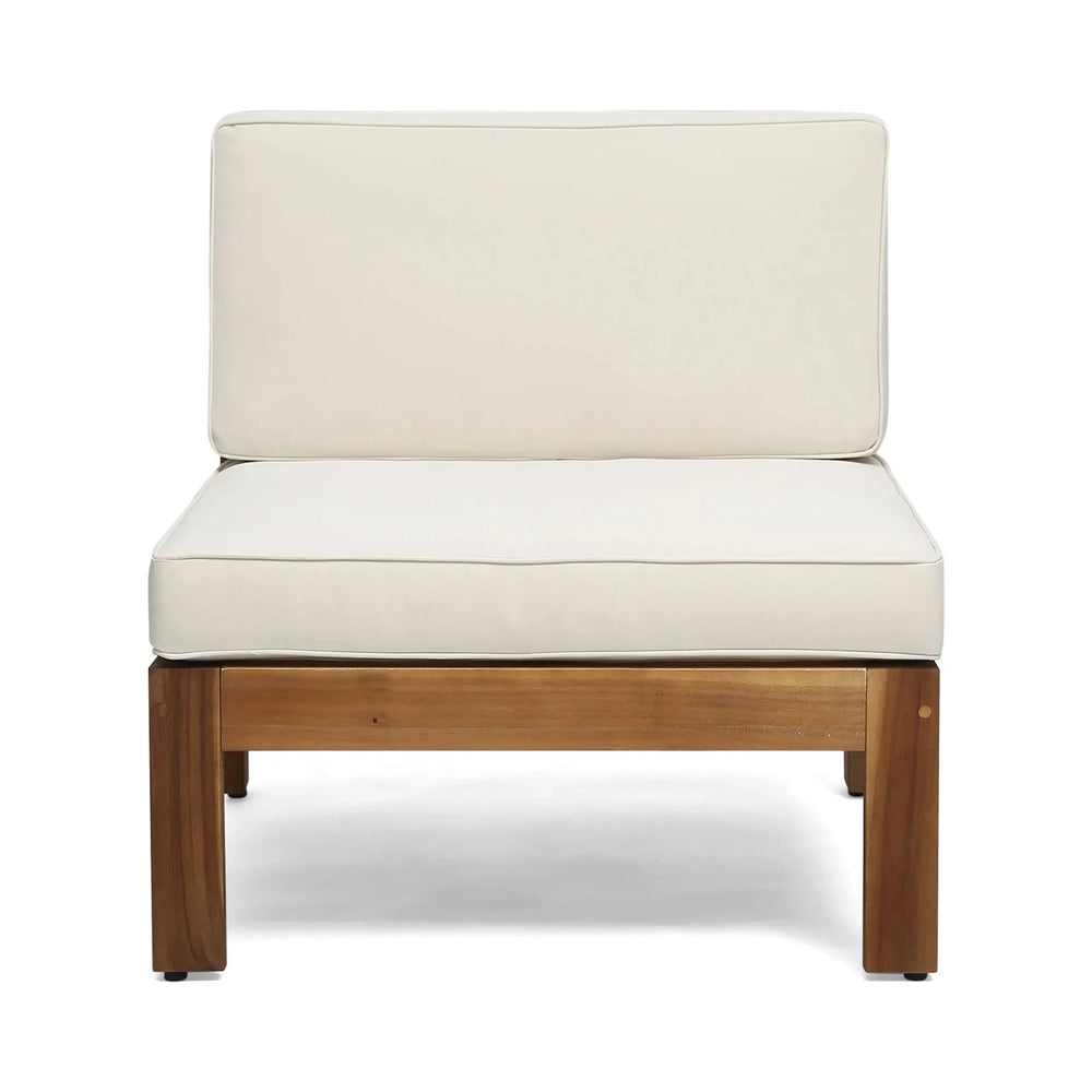 Acacia Wood Outdoor Sofa Set Beige Cushions & Ottoman & Table Included Media 14
