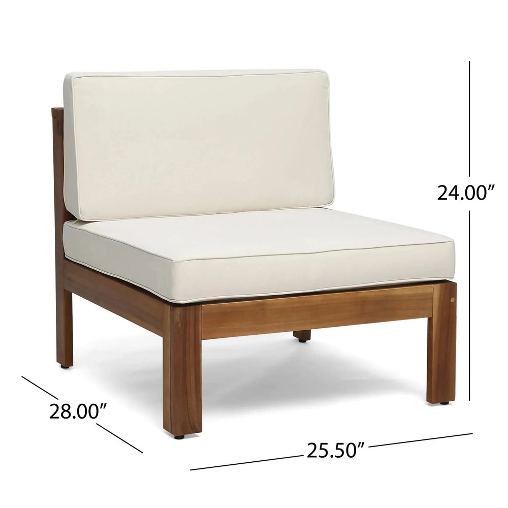 Acacia Wood Outdoor Sofa Set Beige Cushions & Ottoman & Table Included Media 9
