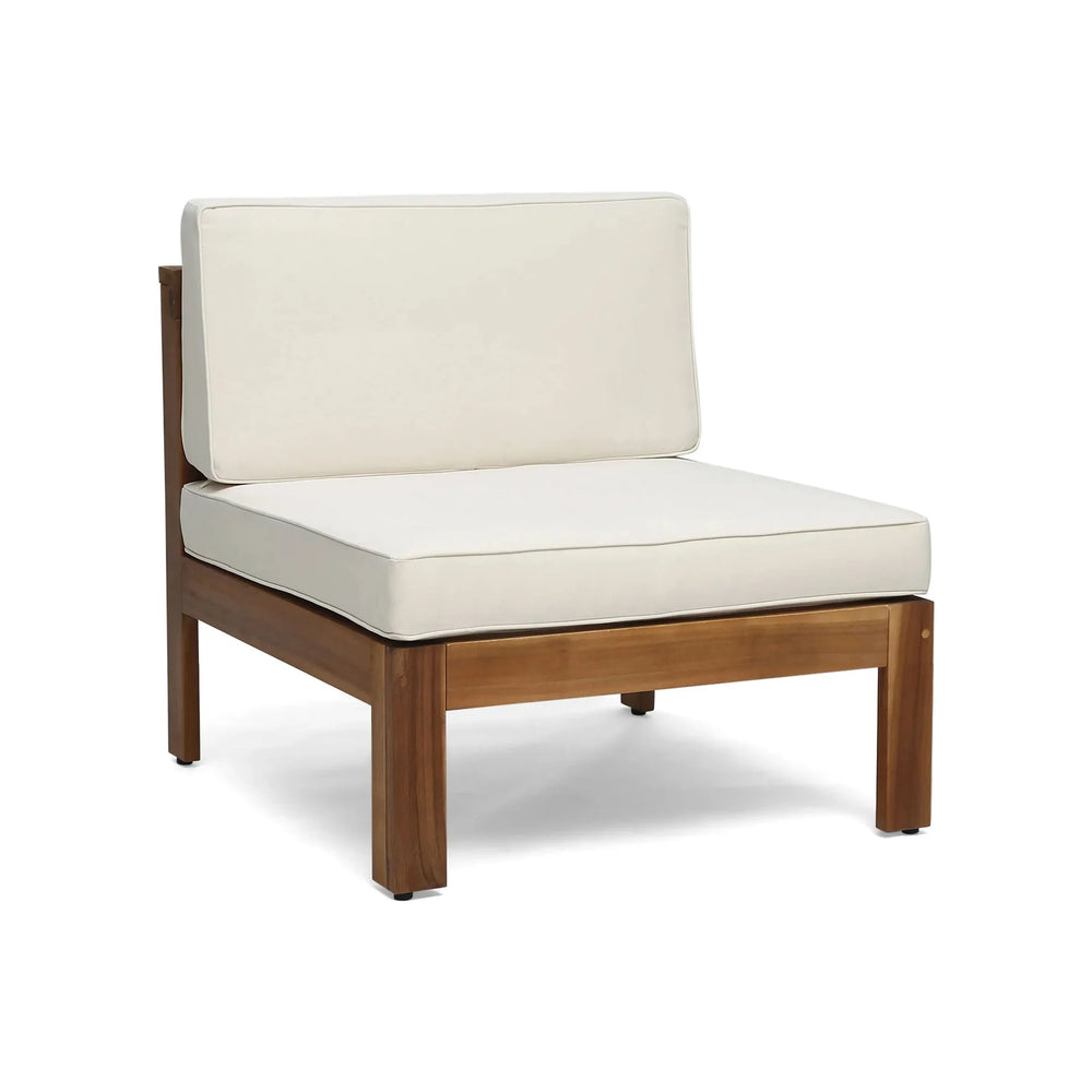 Acacia Wood Outdoor Sofa Set Beige Cushions & Ottoman & Table Included Media 20